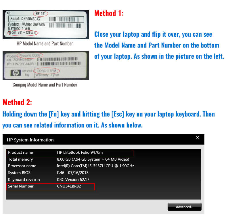 Find HP laptop model 1